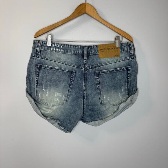 One Teaspoon Bandit Denim Shorts High Rise Distressed Women's 30 - Picture 8 of 10